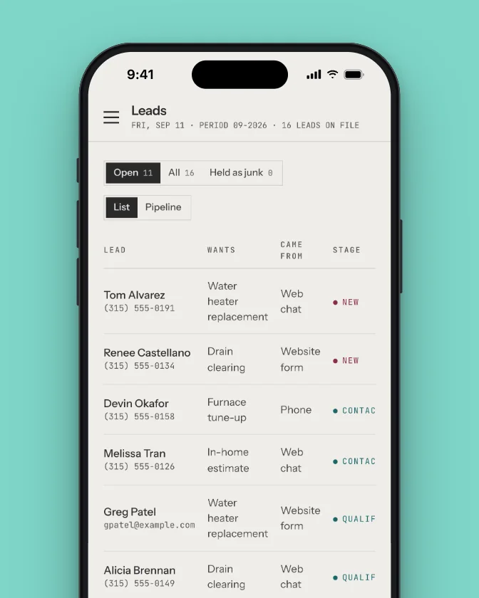 Orbit's lead list on a phone