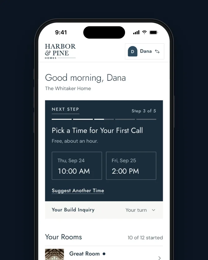 A family's homebuild board on a phone